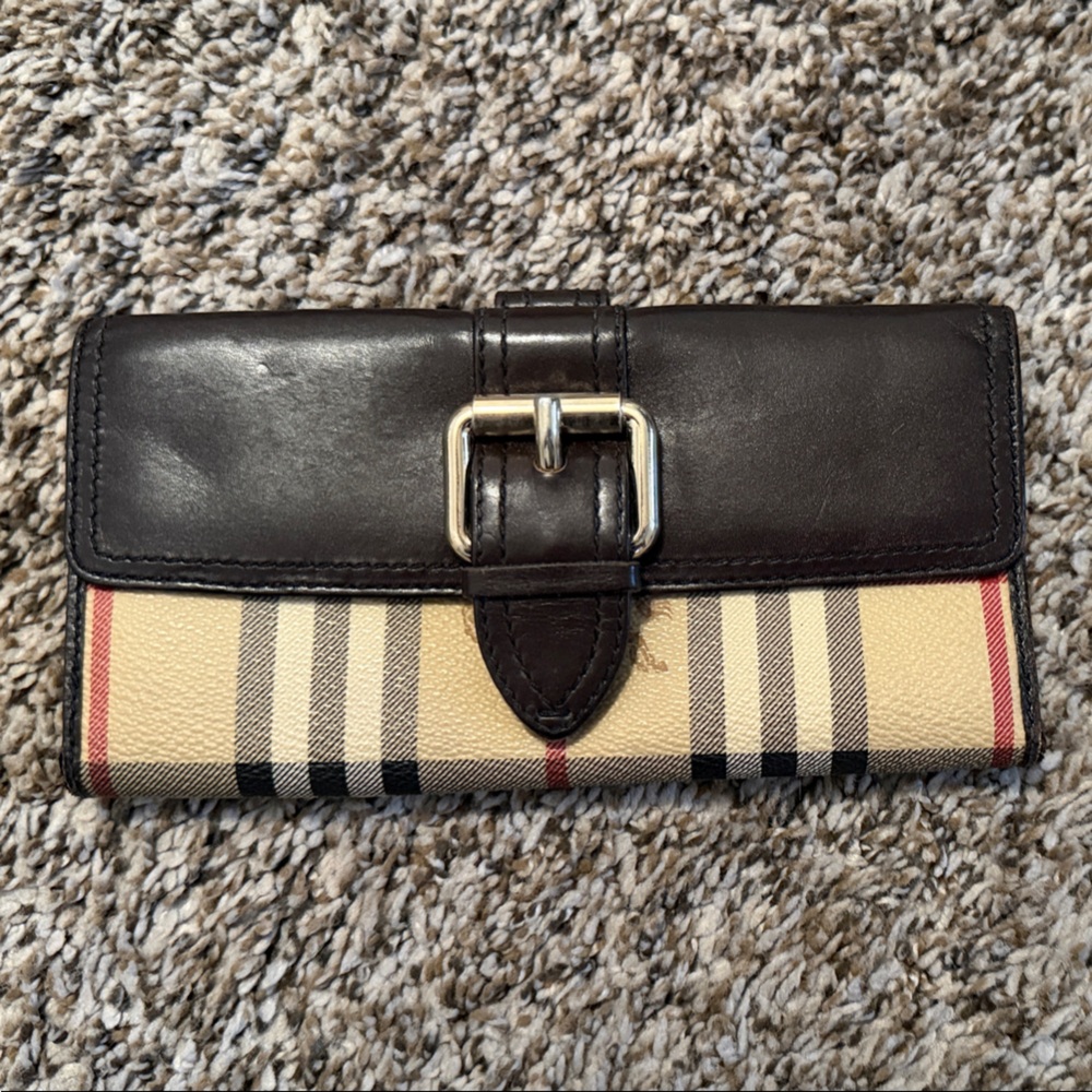 Burberry Black Leather and Cream Plaid Wallet